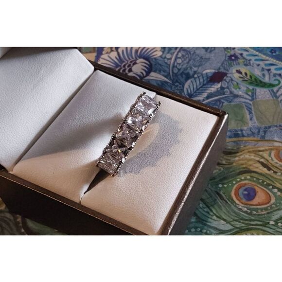 Stunning New 15.13 Princess & Round Cut Sim Diamond Eternity Band Ring Sz 8 - Picture 2 of 9